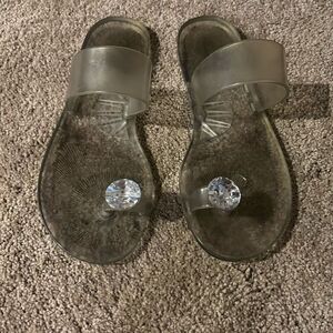BCBG jeweled clear jelly sandals - very worn but have life left sz 39